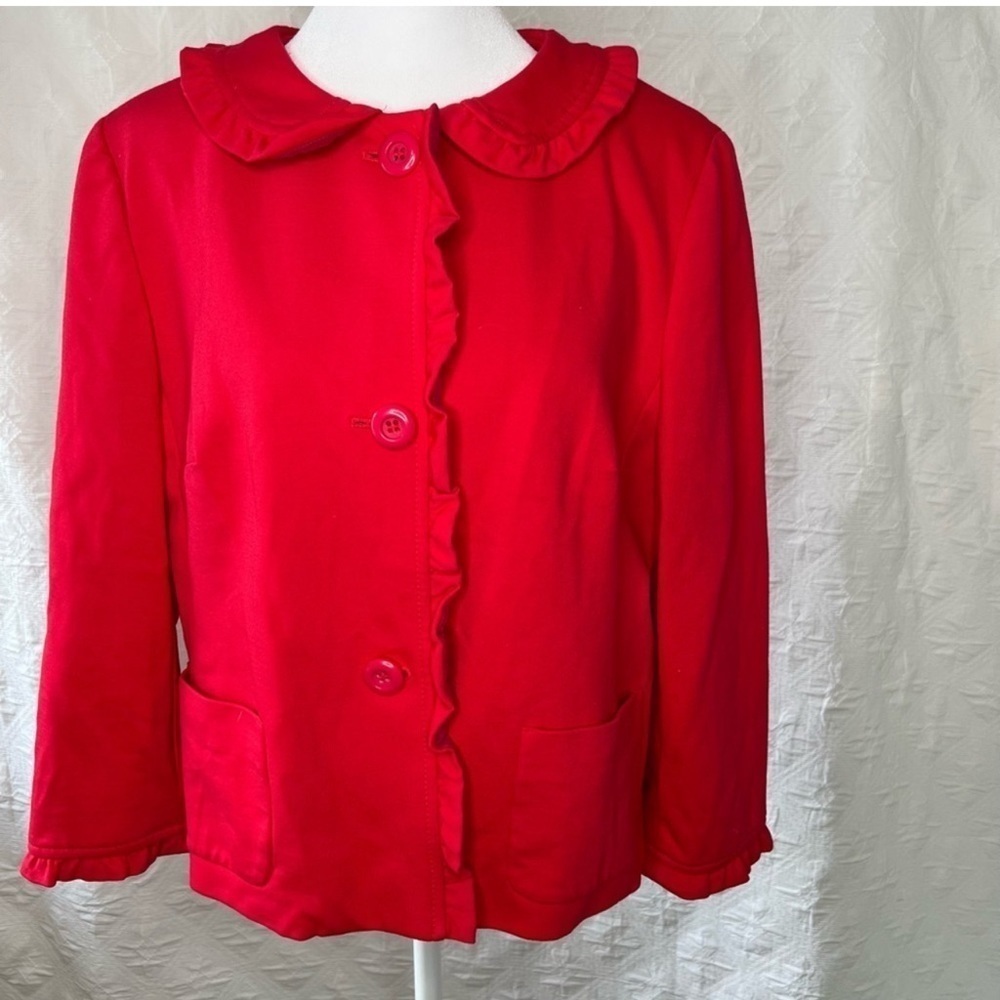 Talbots Womens Jacket Hot Red Collared Buttons - image 1